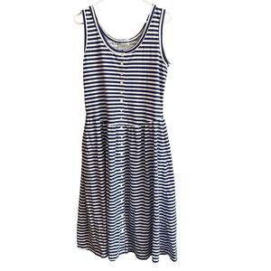 Pierre Cardin Vintage 80's Blue White Striped Drop Waist Cotton Dress Medium